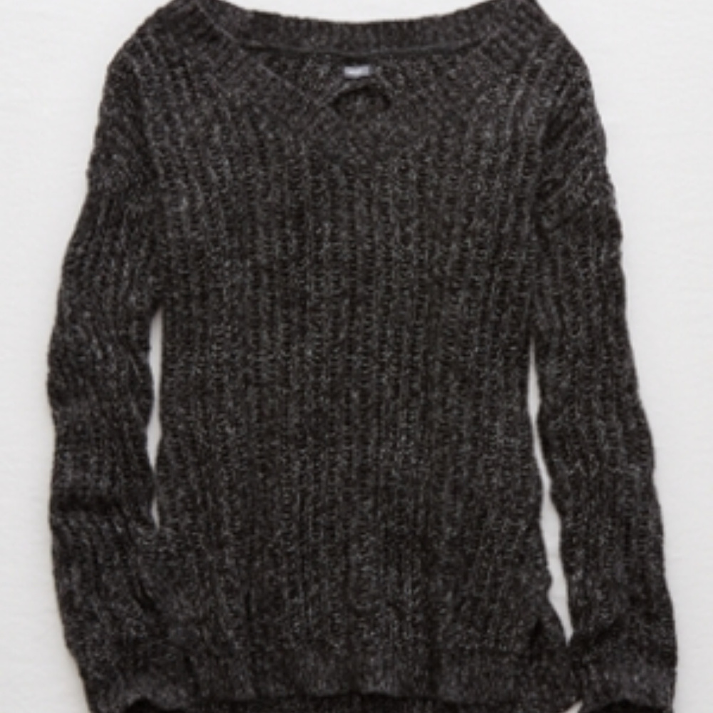 AE gray braided back sweater
